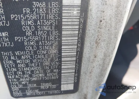 2015 Nissan Juke Sv z USA, uszkodzony, nr VIN JN8AF5MR1FT501869